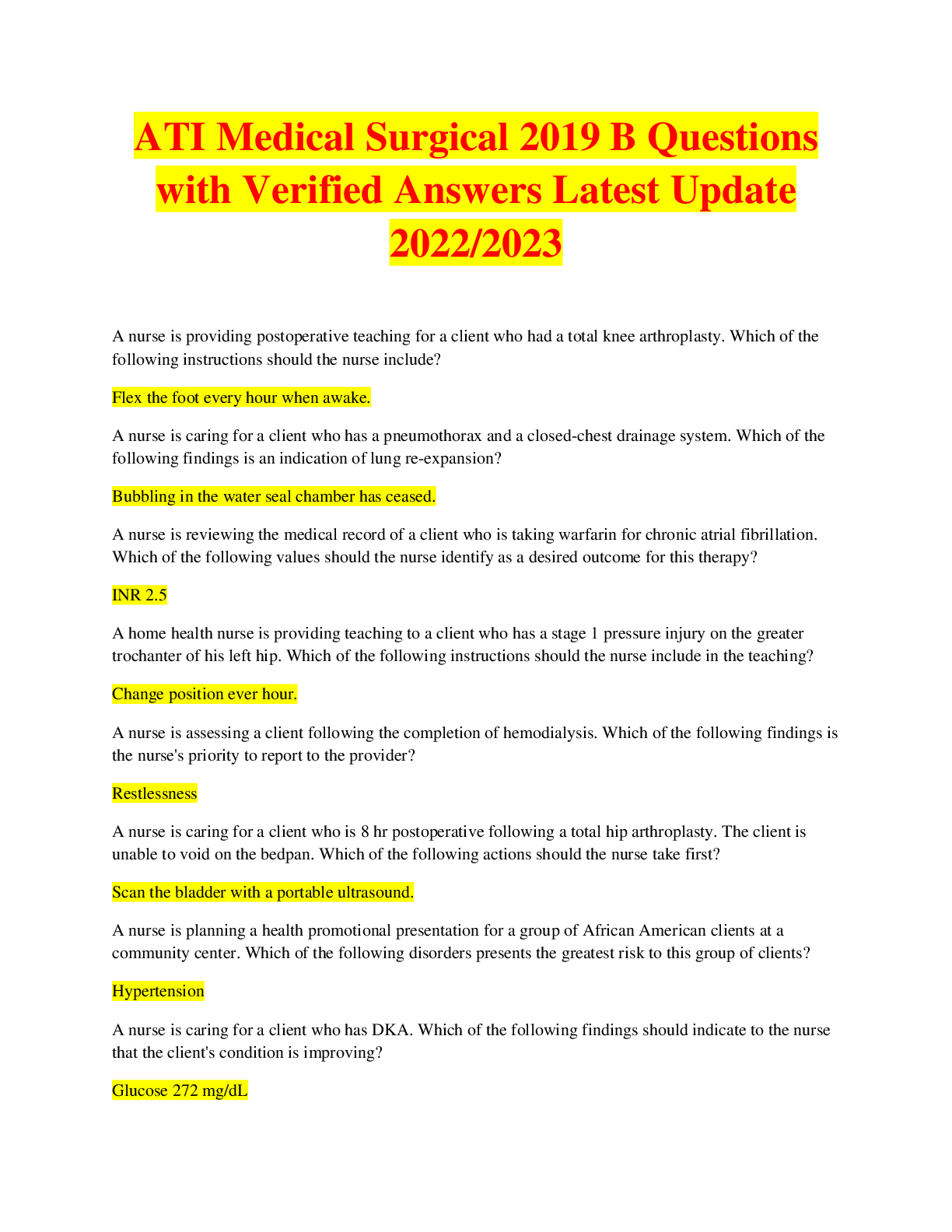 Preview image for ATI Medical Surgical 2019 B Questions with Verified Answers Latest Update 2022/2023